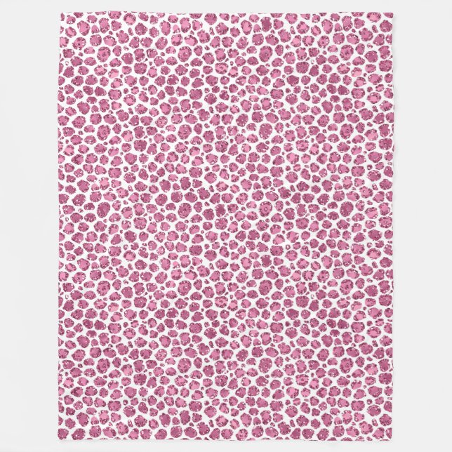 Girly Pink White Glam Glitter Leopard Print   Fleece Blanket (Front)