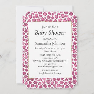 Girly Pink White Glam Glitter Leopard Print   Invitation