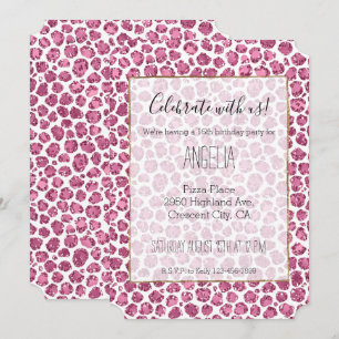 Girly Pink White Glam Glitter Leopard Print   Invitation