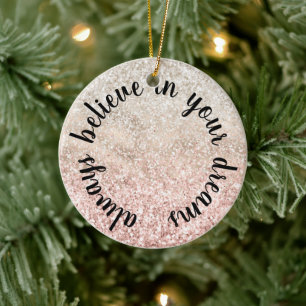 Girly Pink White Gold Glitz Glitter Quote Ceramic Ornament