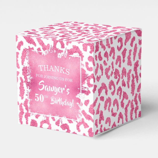 Girly Pink White Leopard Favour Box (Front Side)