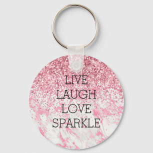 Girly Pink White Marble Glitter Sparkle   Key Ring