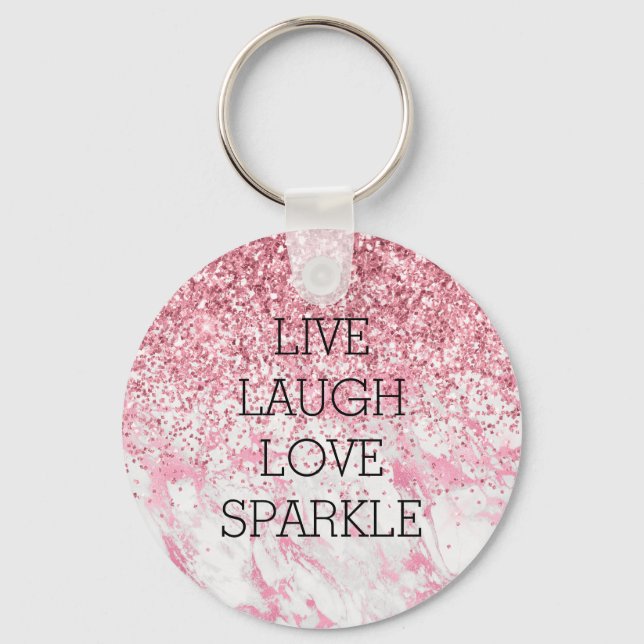 Girly Pink White Marble Glitter Sparkle   Key Ring (Front)