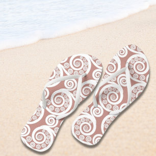 Girly Pink-White Nature-Inspired Fern Leaf Curls Thongs
