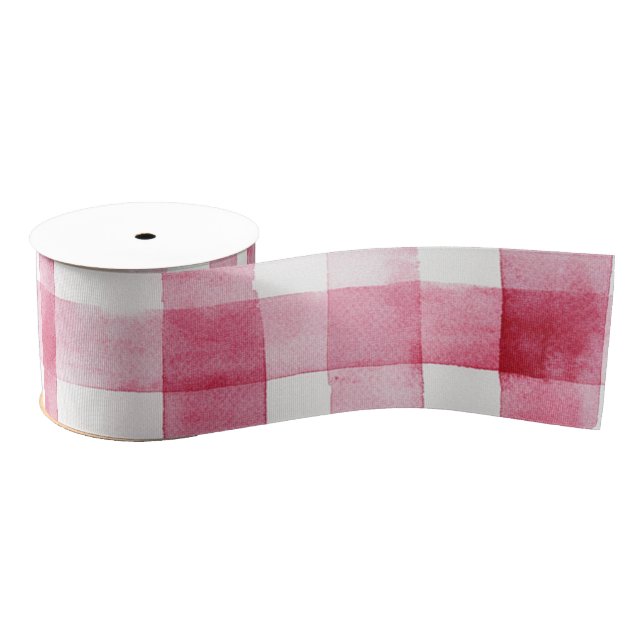 Girly Pink White Plaid Stripes Bridal Shower Grosgrain Ribbon (Spool)