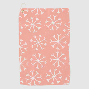 Girly Pink White Snowflake Pattern Golf Towel