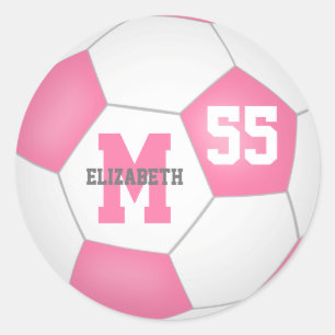 girly pink white soccer ball personalised classic round sticker