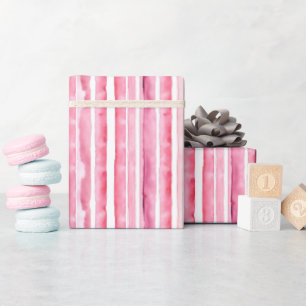Girly Pink White Stripes Birthday Wrapping Paper