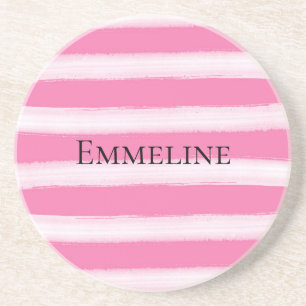 Girly Pink White Stripes Coaster