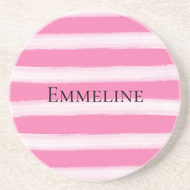 Girly Pink White Stripes  Coaster (Front)