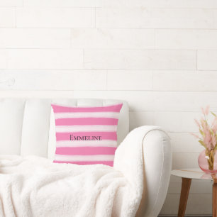 Girly Pink White Stripes  Cushion