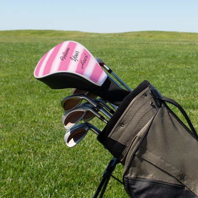 Girly Pink White Stripes  Golf Head Cover (In Situ)