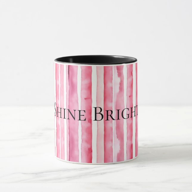 Girly Pink White Stripes Mug (Center)