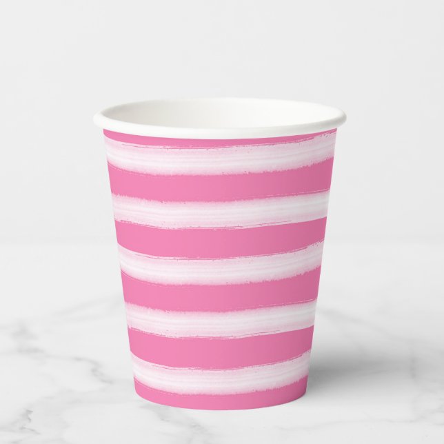 Girly Pink White Stripes  Paper Cups (Front)