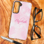 Girly Pink White Watercolor Name Monogram Samsung Galaxy Case<br><div class="desc">This phone case features a pink and white watercolor background with first name and initial letter monogram. Personalise it in the text fields with a first or last name and initial,  remove the text or click customise to select a typeface style,  size,  and colour you prefer.</div>