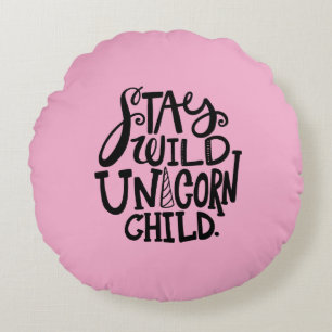 Girly Pink Wild Unicorn Round Cushion