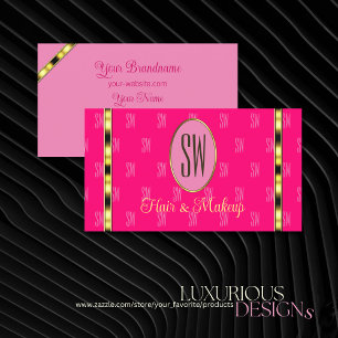 Girly Pink with Monogram Patterned Letters Modern  Business Card