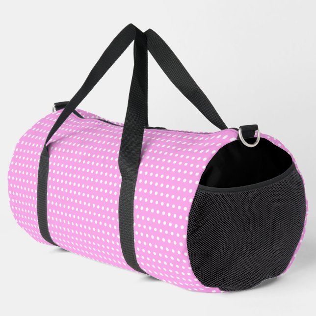 Girly Pink With Stylish White Dots Duffle Bag (Right Corner)