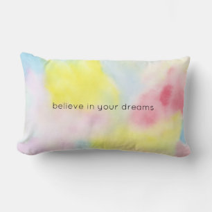 Girly Pink Yellow Blue Tie Dye Lumbar Cushion