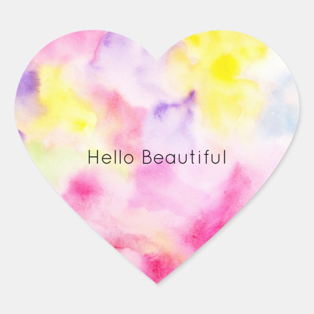 Girly Pink Yellow Purple Tie Dye Heart Sticker (Front)