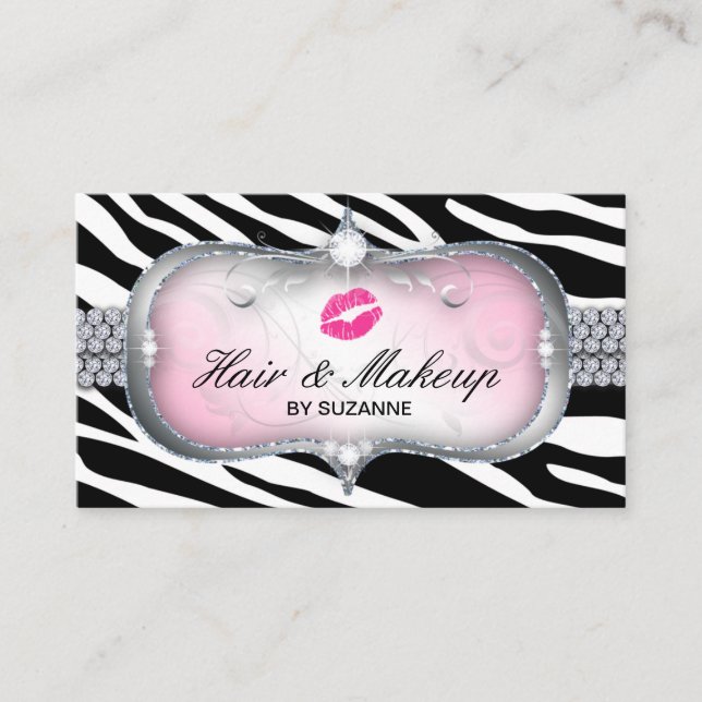 Girly Pink Zebra Hair Stylist Appointment Reminder Business Card (Front)