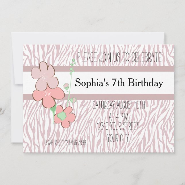 Girly Pink Zebra Print Invitation (Front)