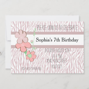 Girly Pink Zebra Print Invitation