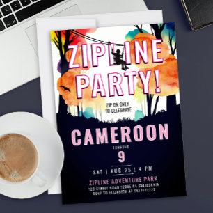 Girly Pink Zipline Rope Forest Outdoor Adventure Invitation