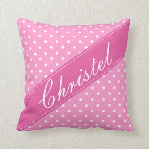 Girly pink zipped pillow cushions with polka dots