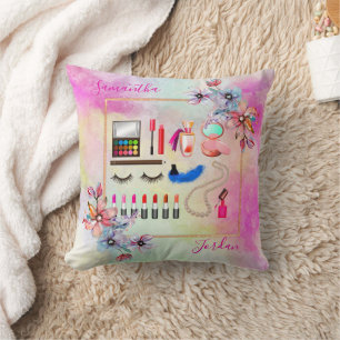 Girly Pinks Teenager Makeup Flower Personalise Cushion