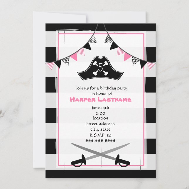 Girly Pirate Birthday Party Invitation (Front)