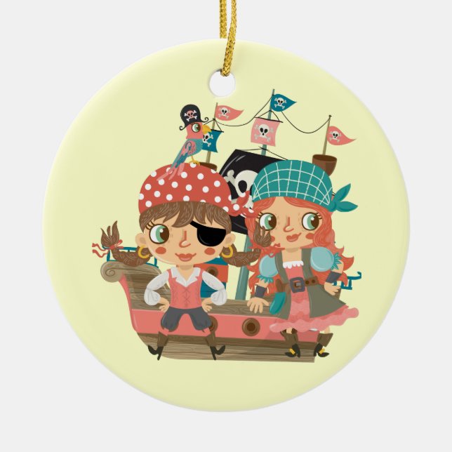 Girly Pirates Ceramic Tree Decoration (Front)