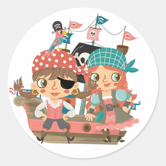 Girly Pirates Classic Round Sticker (Front)