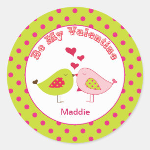 Girly Polka dot Love Birds Valentine Stickers