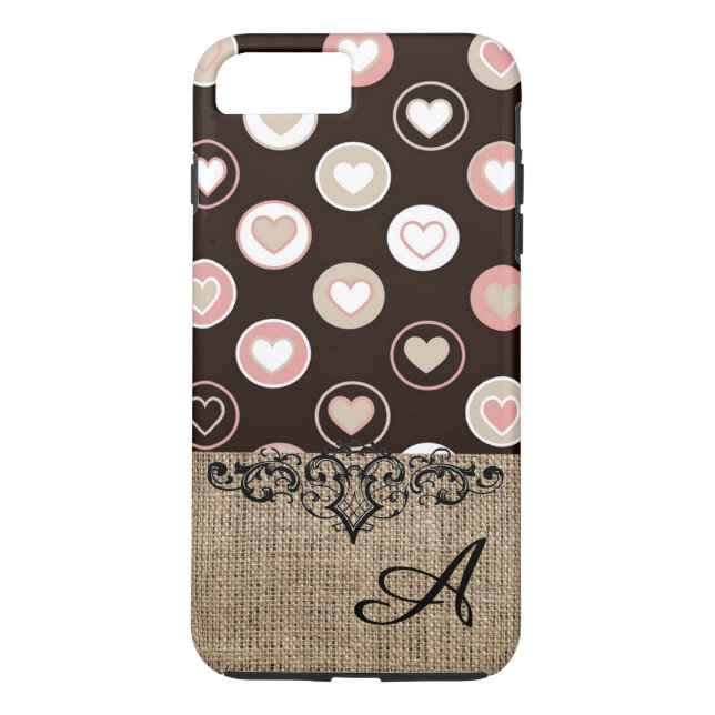 Girly Polka Dots and Burlap Pattern With Monogram Case-Mate iPhone Case (Back)