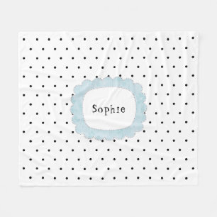 Girly Polka Dots Black & White Personalised Fleece Blanket