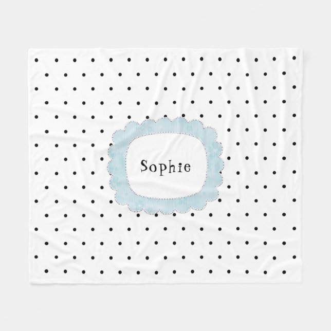 Girly Polka Dots Black & White Personalised Fleece Blanket (Front (Horizontal))