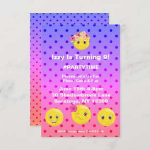 Girly Polkadot Emoji Birthday Invitation