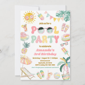 Girly Pool Party Birthday Invitation