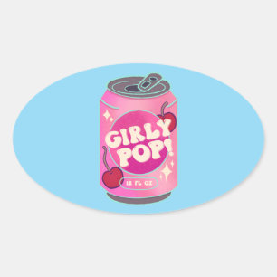 Girly Pop Cherry Soda Can Retro Y2K Pink Oval Sticker