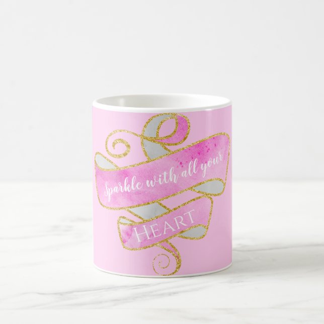 Girly Pretty Blush Pink Gold Glitter Sparkle Heart Coffee Mug (Center)