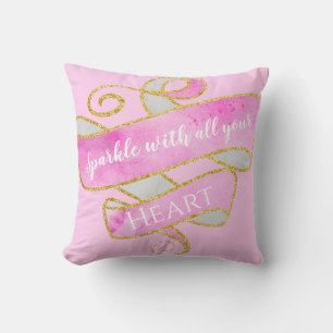 Girly Pretty Blush Pink Gold Glitter Sparkle Heart Cushion