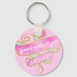 Girly Pretty Blush Pink Gold Glitter Sparkle Heart Key Ring