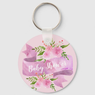 Girly, Pretty, Chic, Floral Blush Pink Baby Shower Key Ring