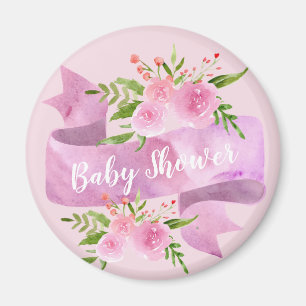 Girly, Pretty, Chic, Floral Blush Pink Baby Shower Magnet