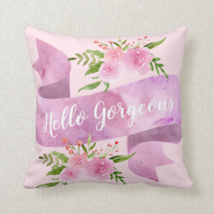 Girly Pretty Chic Floral Blush Pink Hello Gorgeous Cushion