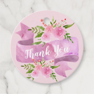 Girly Pretty Chic Floral Blush Pink Rose Thank You Favour Tags