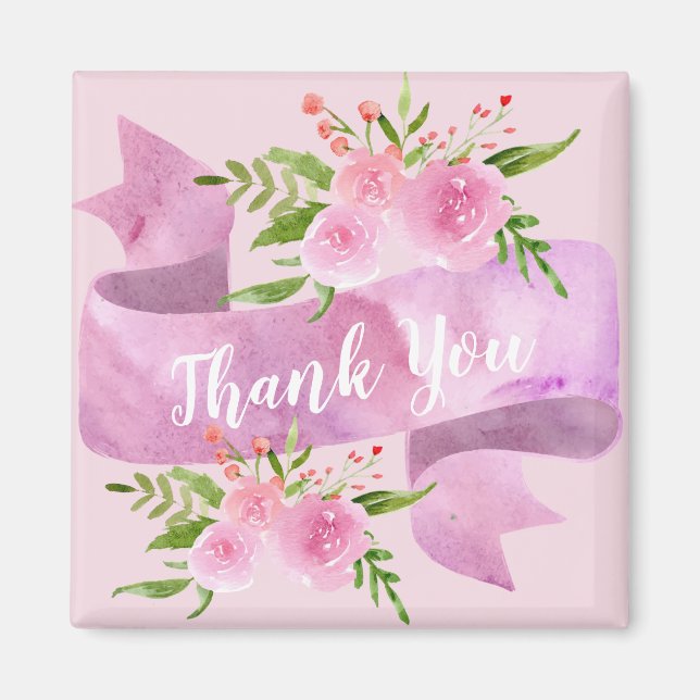 Girly Pretty Chic Floral Blush Pink Rose Thank You Magnet (Front)