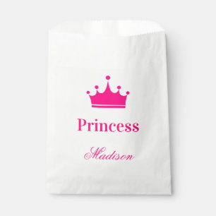 Girly Pretty White & Hot Pink Princess Crown Name Favour Bag