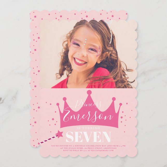 Girly Princess Cute Pink Birthday Party Invitation (Front/Back)